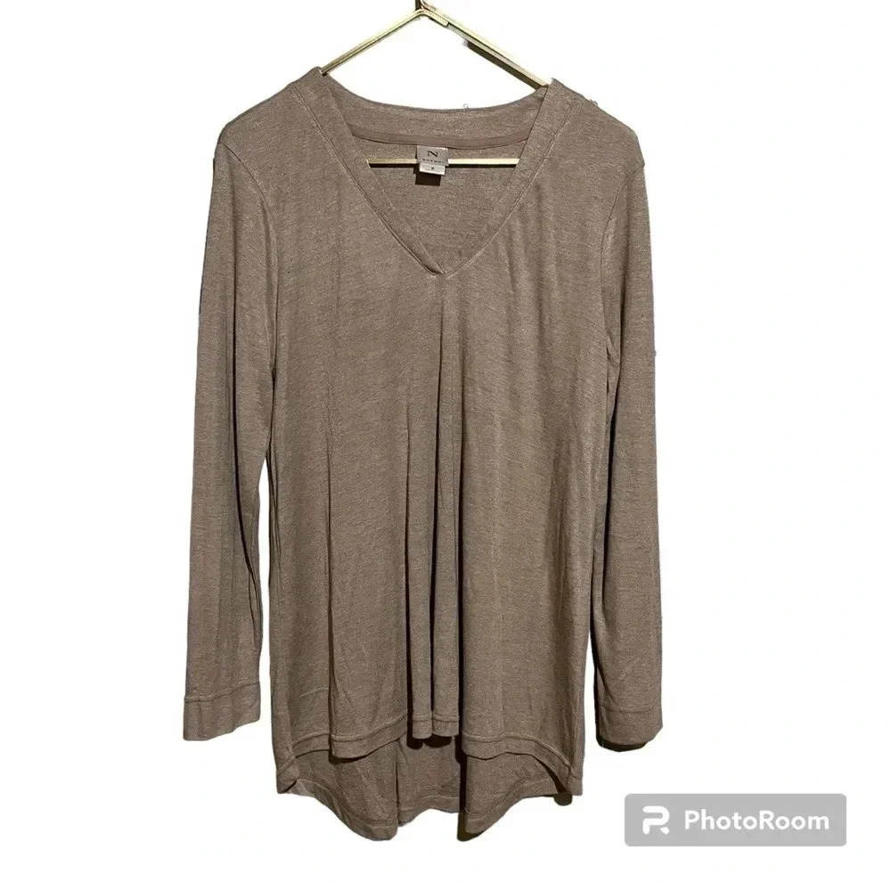 NWT Natori Speckled Interlock Long Sleeve Top Tan Brown SIZE Medium M